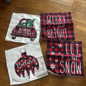 Red Buffalo Plaid Christmas Tree Throw Pillow Covers 18x18 inch, Farmhouse Merry